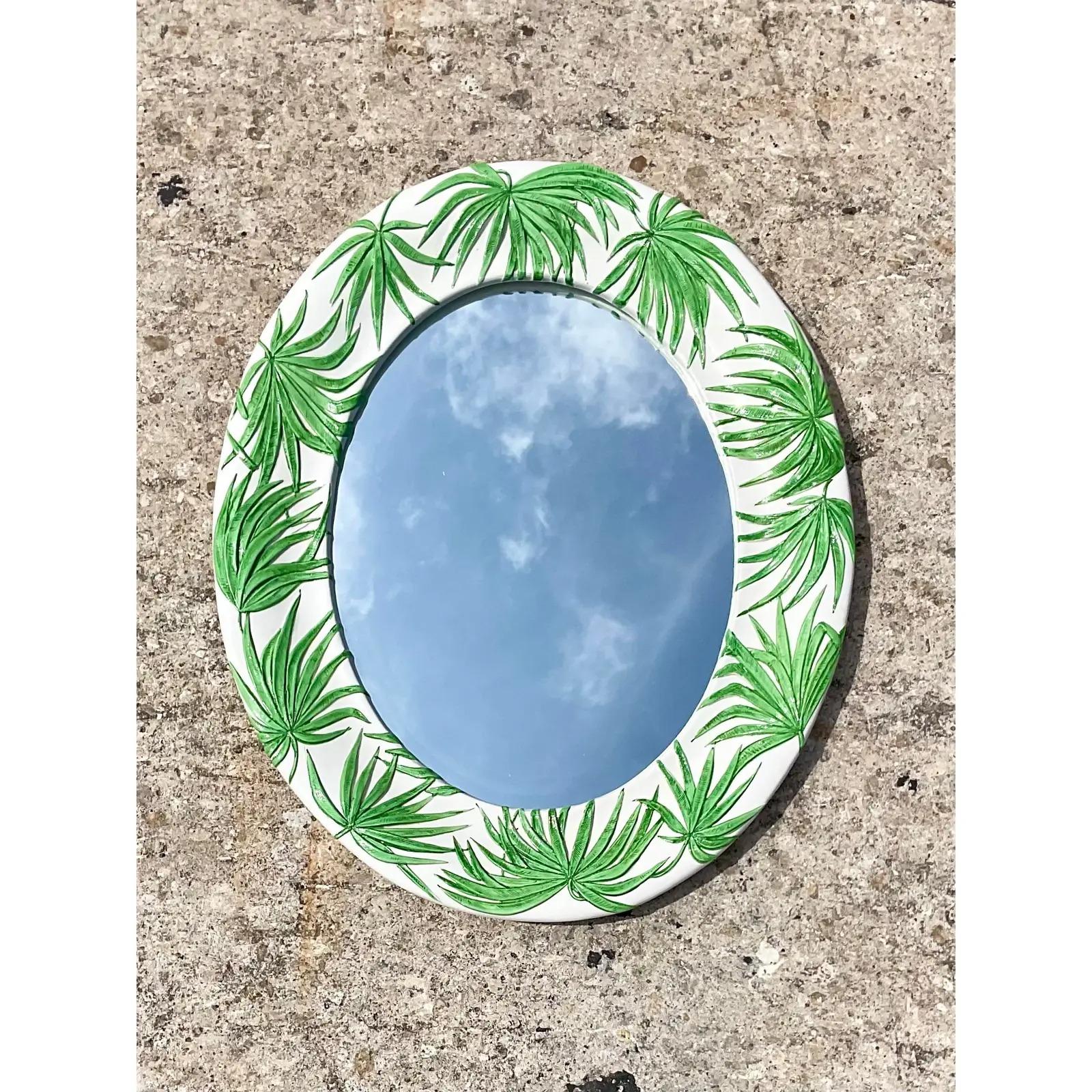 20th Century Vintage Glazed Ceramic Palm Frond Mirror