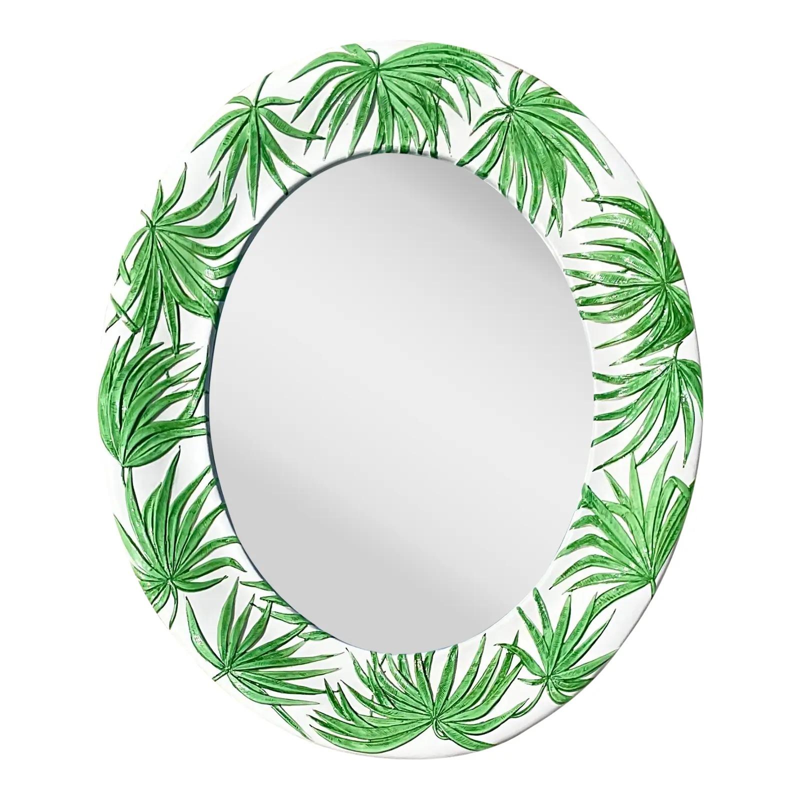 Vintage Glazed Ceramic Palm Frond Mirror 1