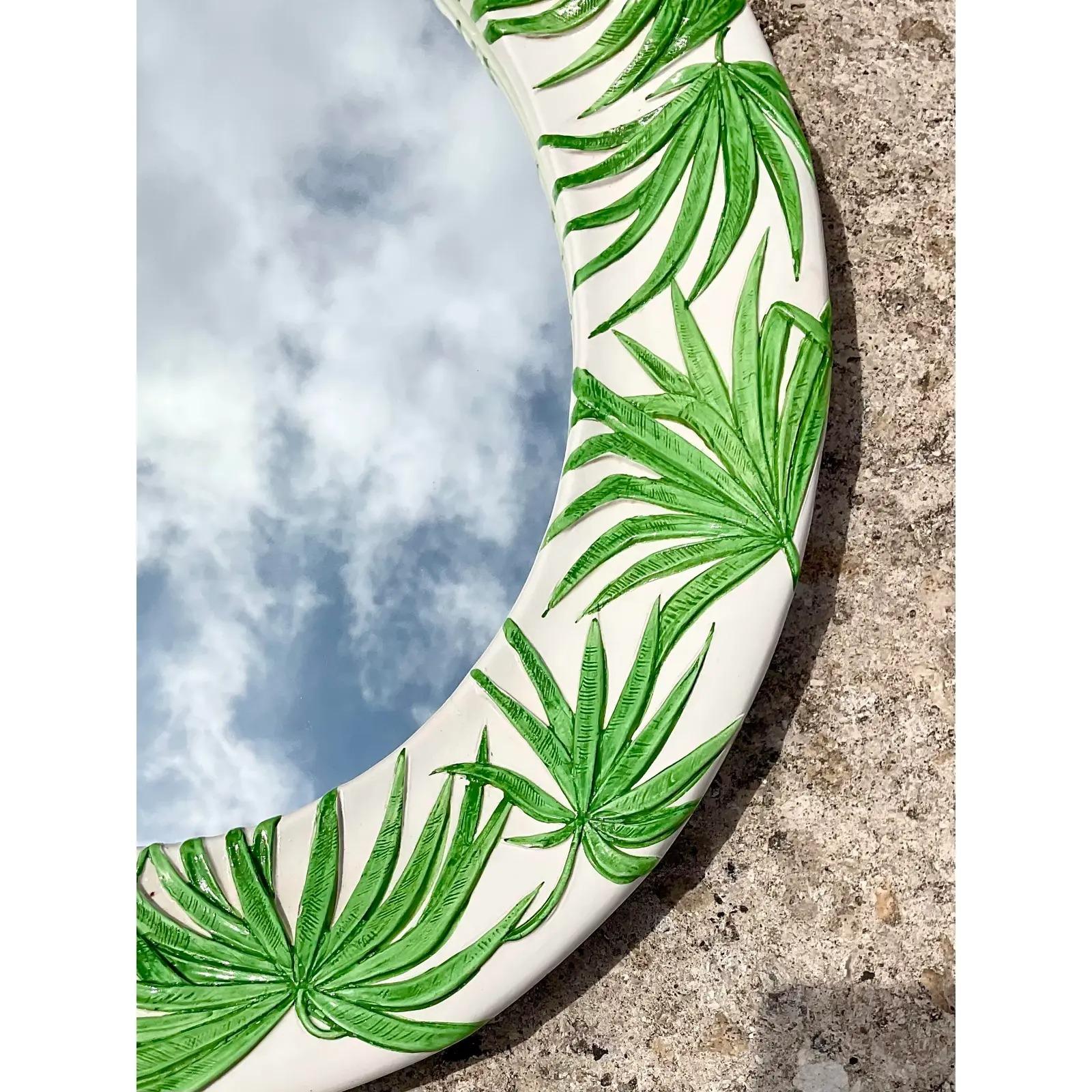 Vintage Glazed Ceramic Palm Frond Mirror 2