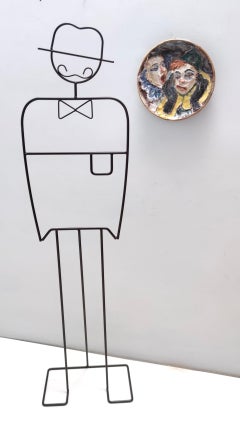 Vintage Glazed Ceramic Plate with Two Clowns, Italy