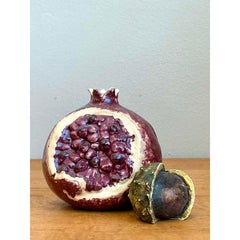 Vintage Glasierte Keramik Granatapfel und Lychee Nuss - 2er Set