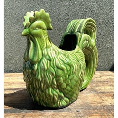 Vintage Glazed Ceramic Rooster Cache Pot