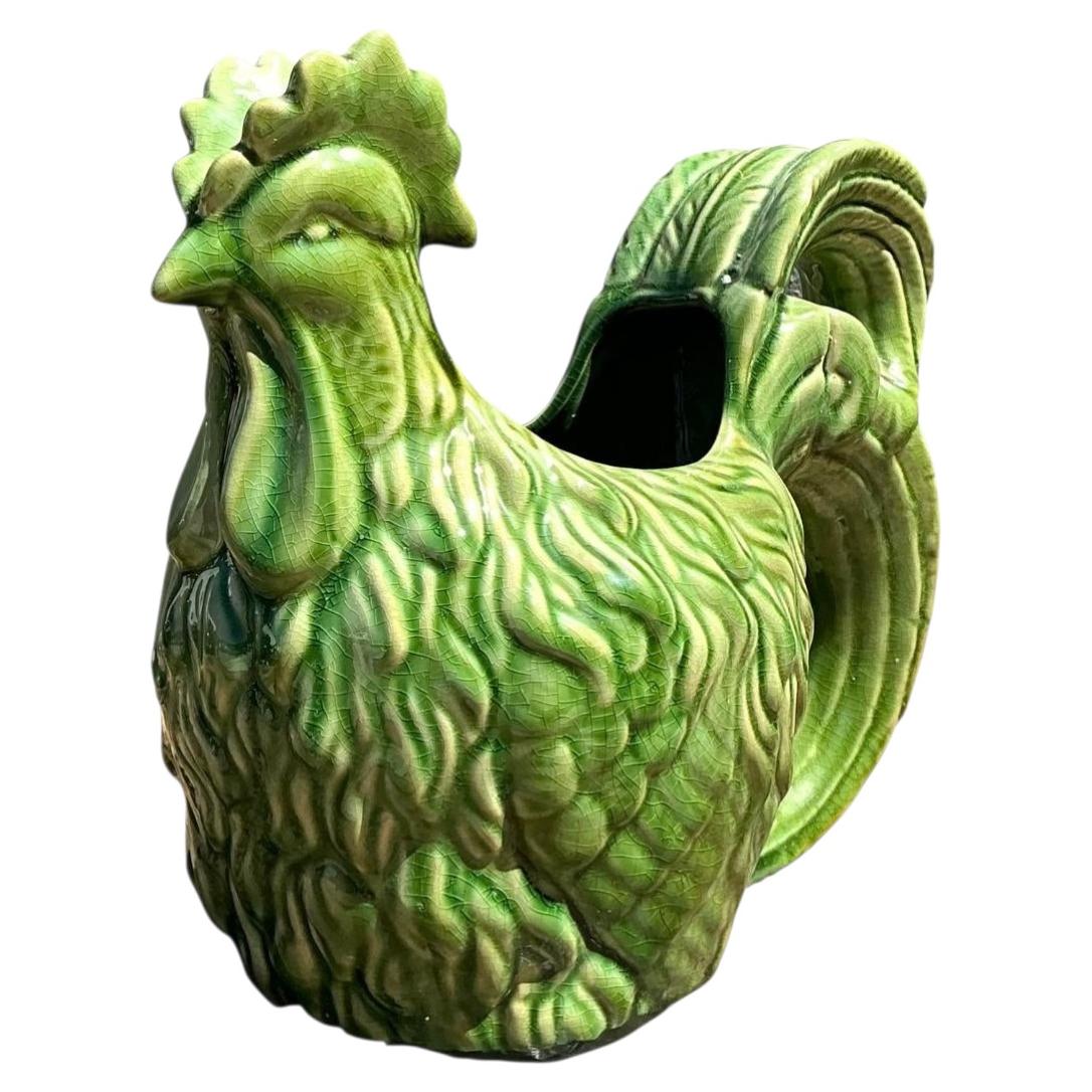 Vintage Glazed Ceramic Rooster Cache Pot