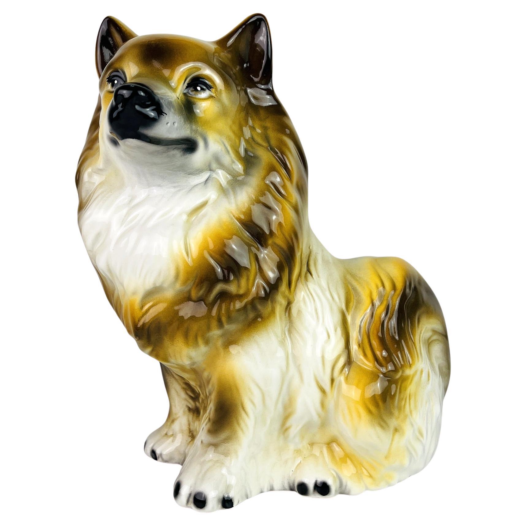 Vintage glazed ceramic sculpture dog Italy 1960s