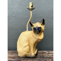 Vintage Glazed Ceramic Siamese Cat Lamp