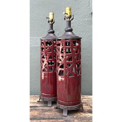 Vintage Glazed Ceramic Table Lamps - A Pair