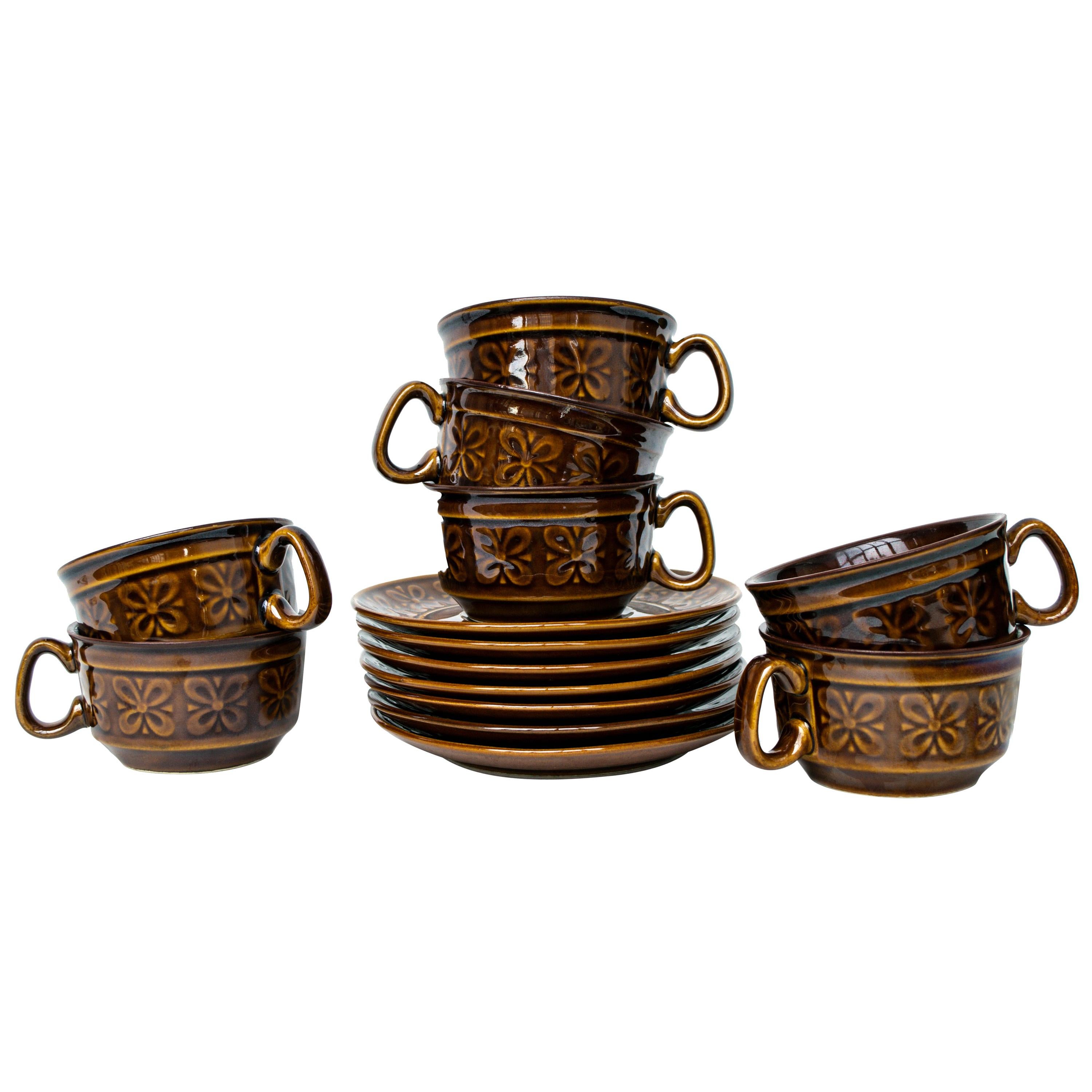 Vintage Glazed Ceramic Tea/Coffee Set of Seven, from Sweden 1970s For Sale