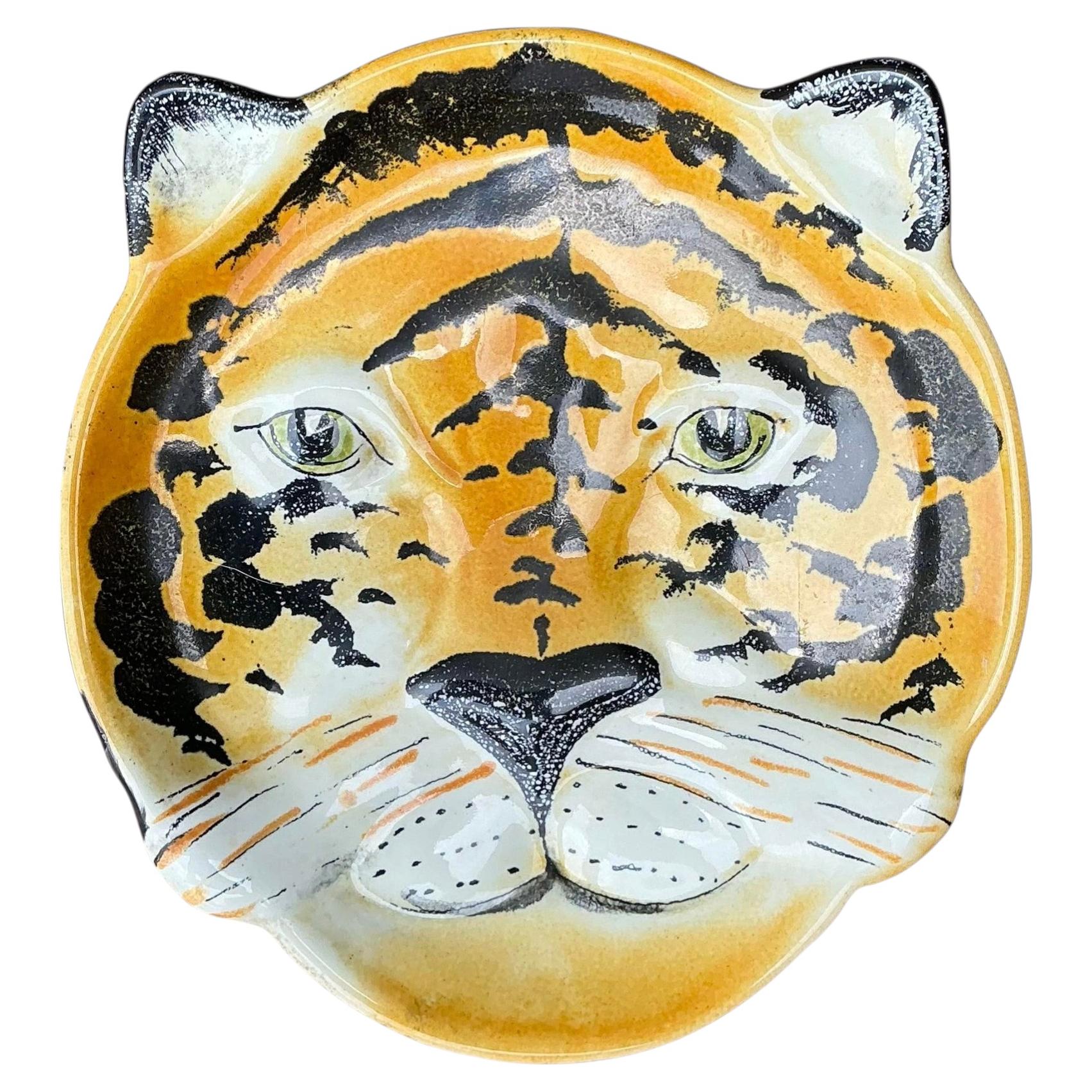 Vintage Glazed Ceramic Tiger Plate