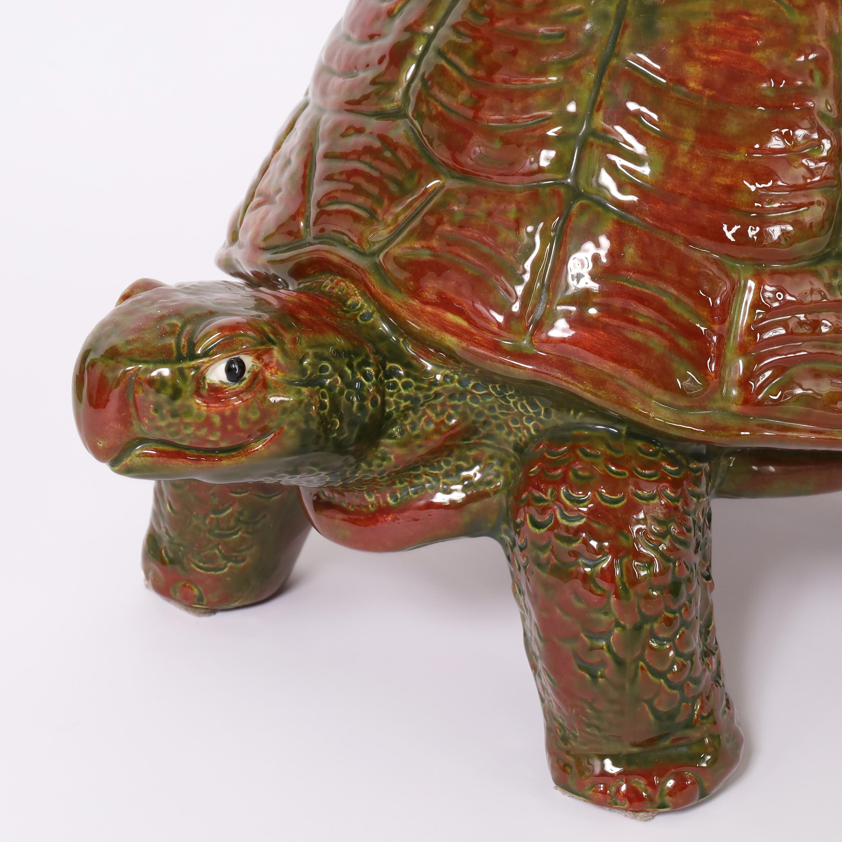 Vintage Glazed Ceramic Tortoise Garden Seat 1