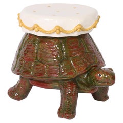 Vintage Glazed Ceramic Tortoise Garden Seat