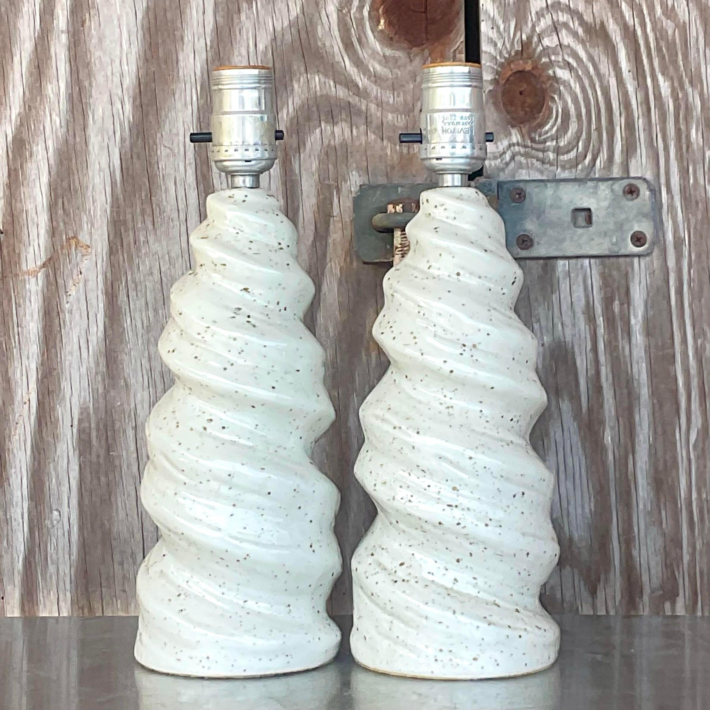 American Vintage Glazed Ceramic Twist Table Lamps - a Pair For Sale