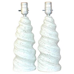 Vintage Glazed Ceramic Twist Table Lamps, a Pair