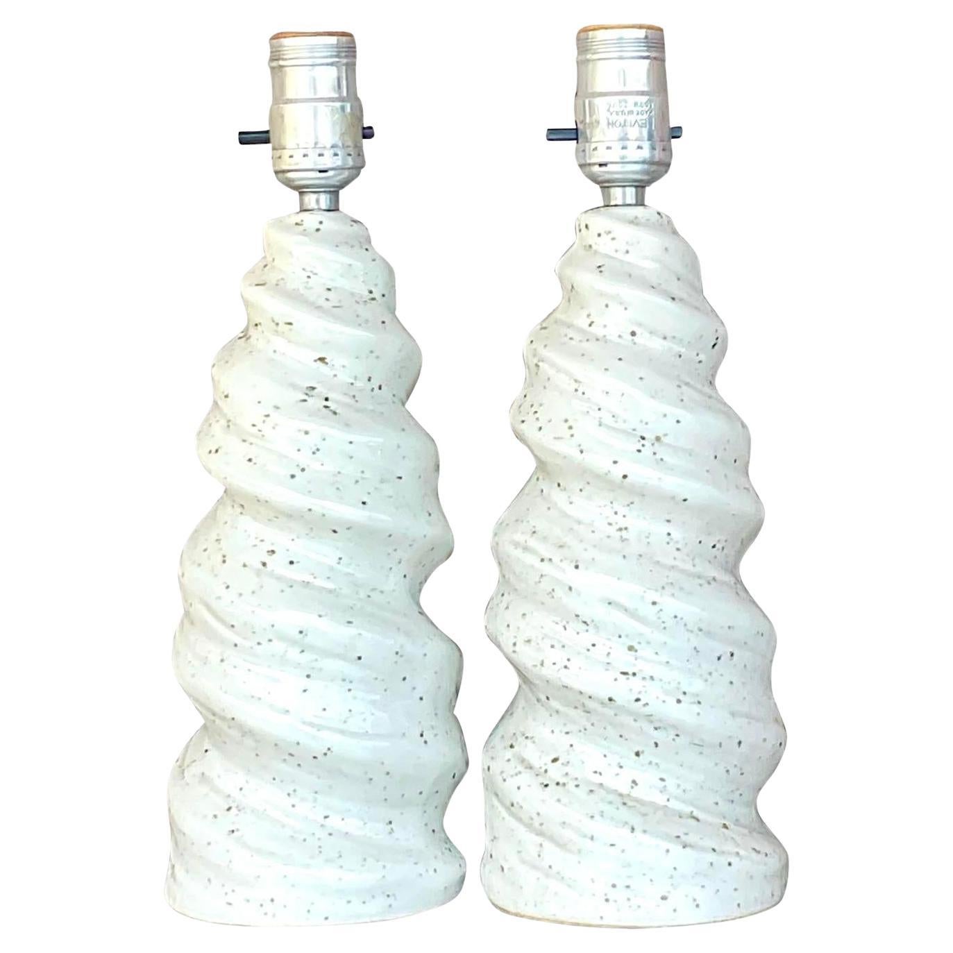 Vintage Glazed Ceramic Twist Table Lamps - a Pair For Sale