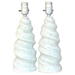 Vintage Glazed Ceramic Twist Table Lamps - a Pair