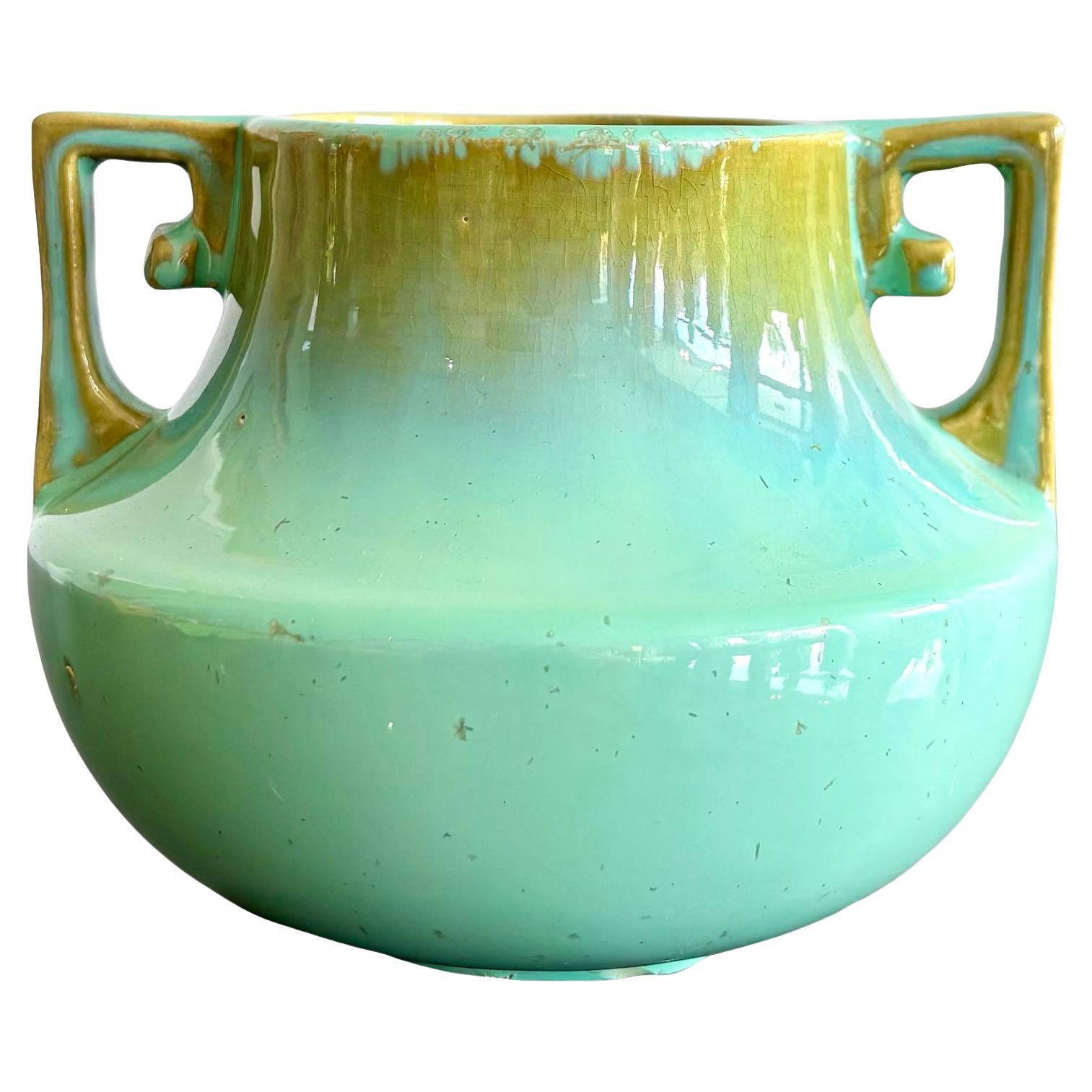 Vase à deux anses en céramique émaillée Vintage