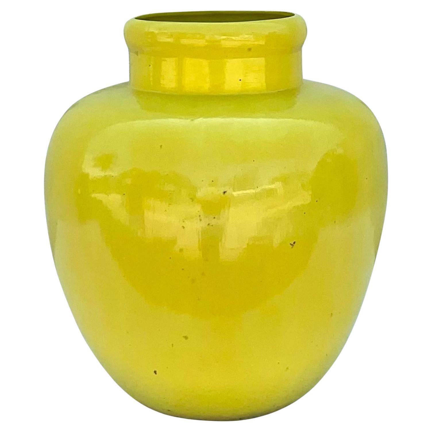 Vintage Glazed Ceramic Yellow Urn For Sale