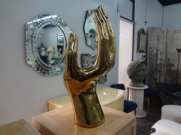 Vintage Glazed Gilt Ceramic Hand Sculpture For Sale at 1stDibs