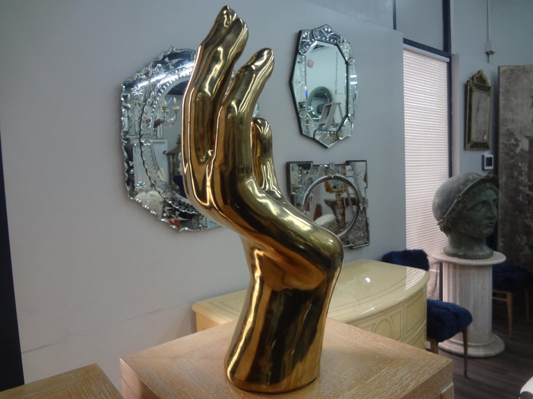 Vintage Glazed Gilt Ceramic Hand Sculpture For Sale at 1stDibs