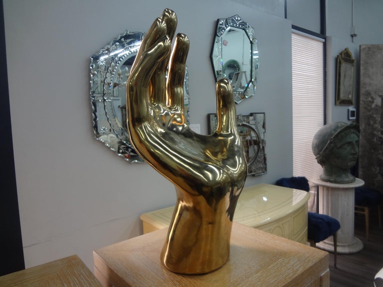 Vintage Glazed Gilt Ceramic Hand Sculpture For Sale at 1stDibs