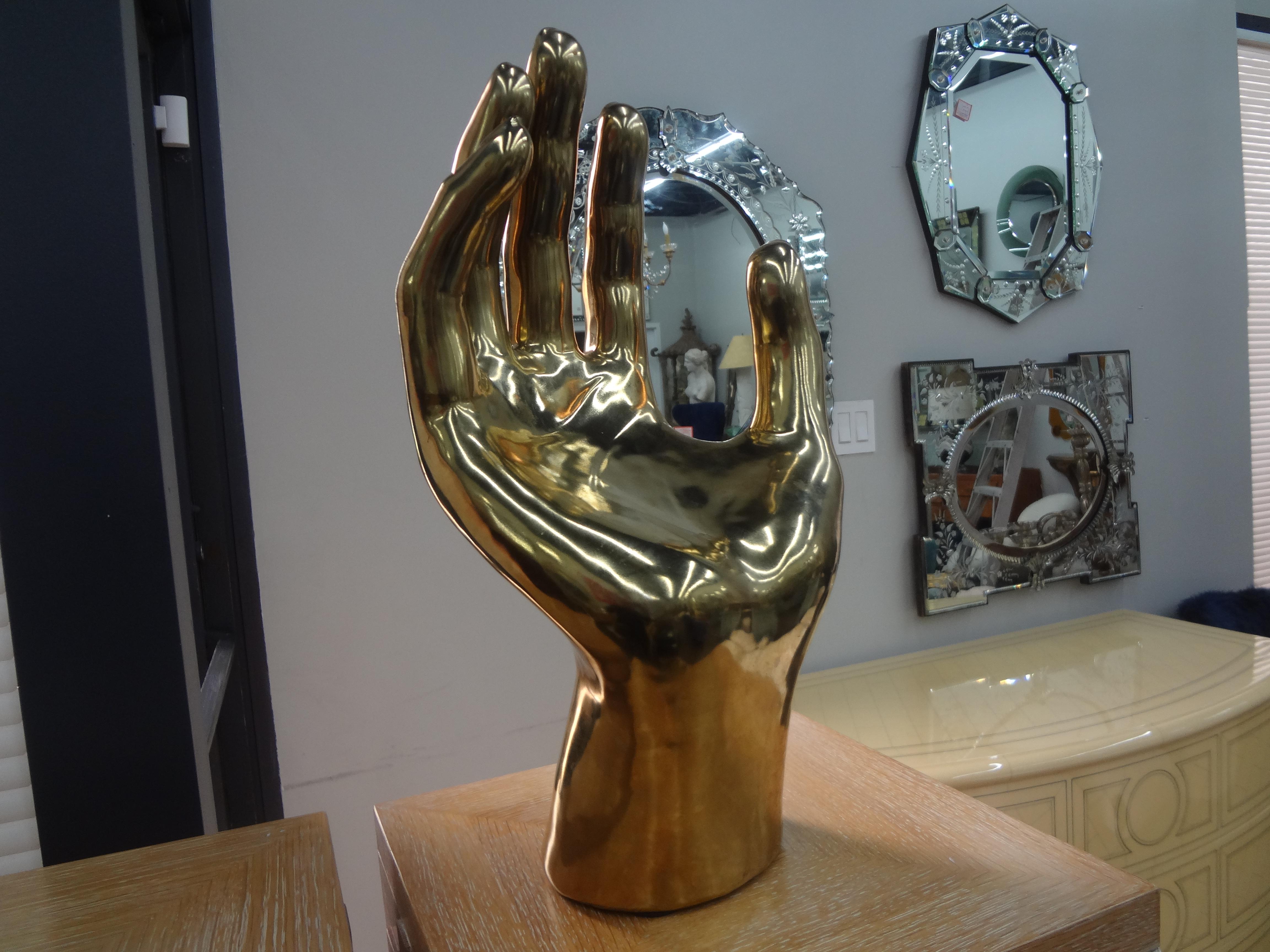 glasierte, vergoldete Keramik-Hand-Skulptur im Angebot 1