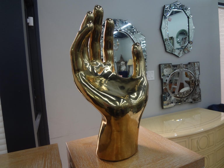 Vintage Glazed Gilt Ceramic Hand Sculpture For Sale at 1stDibs