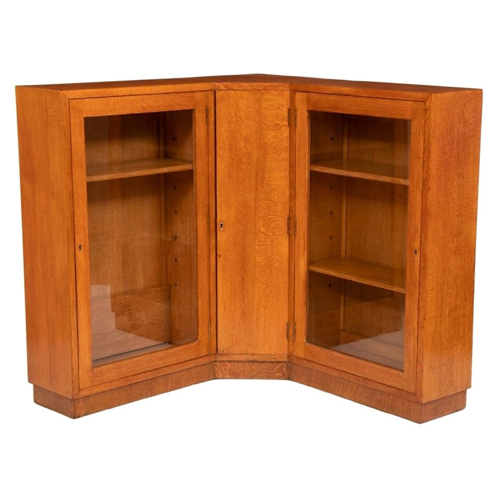 Vintage Glazed Heals Style Oak Corner Bookcase For Sale