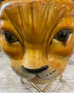 Vintage Glazed Italian Terracotta Lion Head Cache Pot