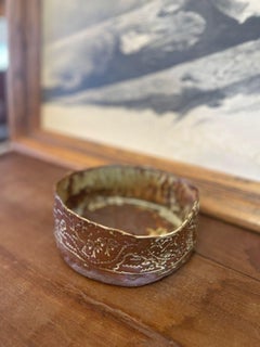 Vintage Glazed Planter With Treasure Map Etching
