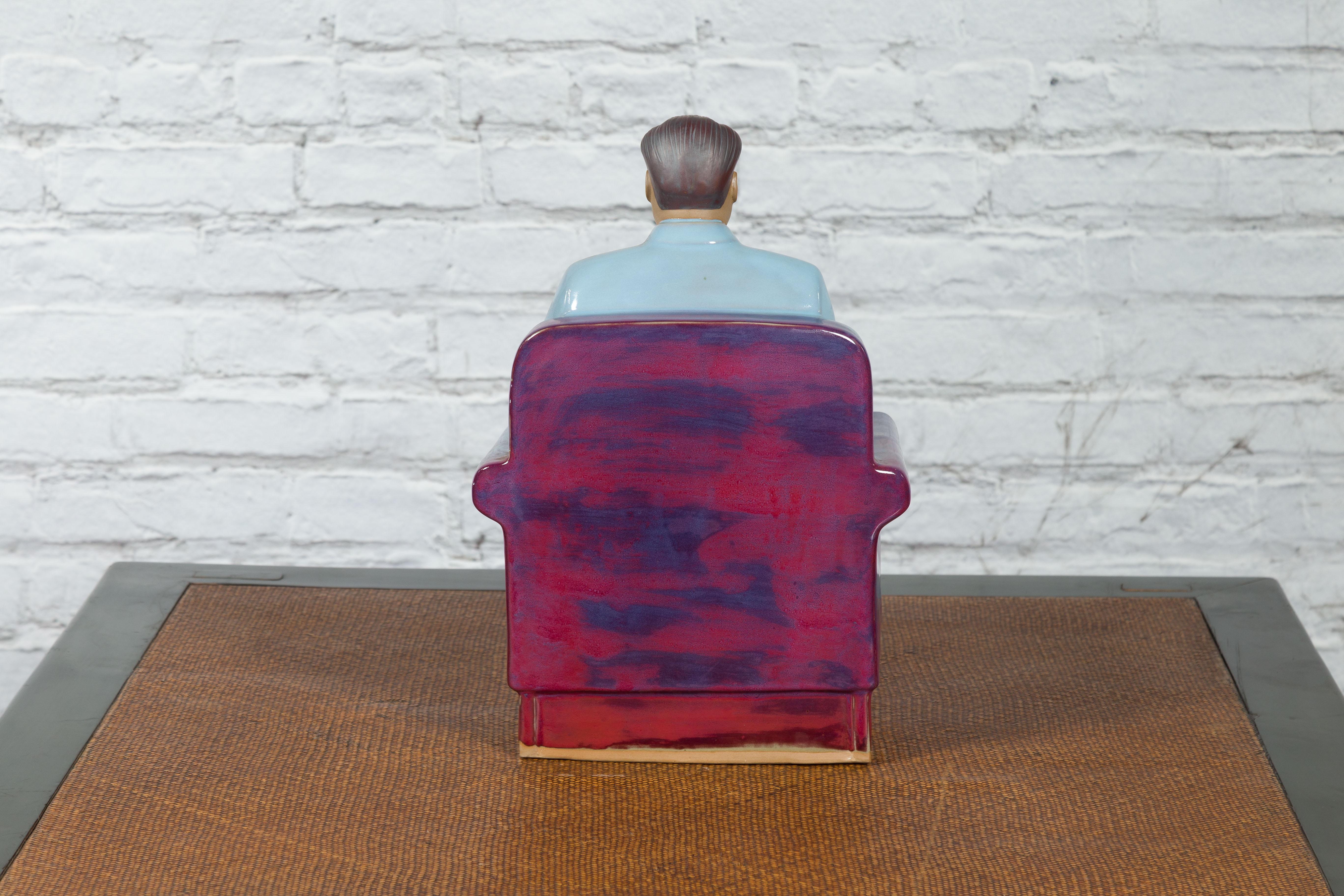 Vintage Glazed Porcelain Statuette of Mao Zedong Seated on an Armchair For Sale 5