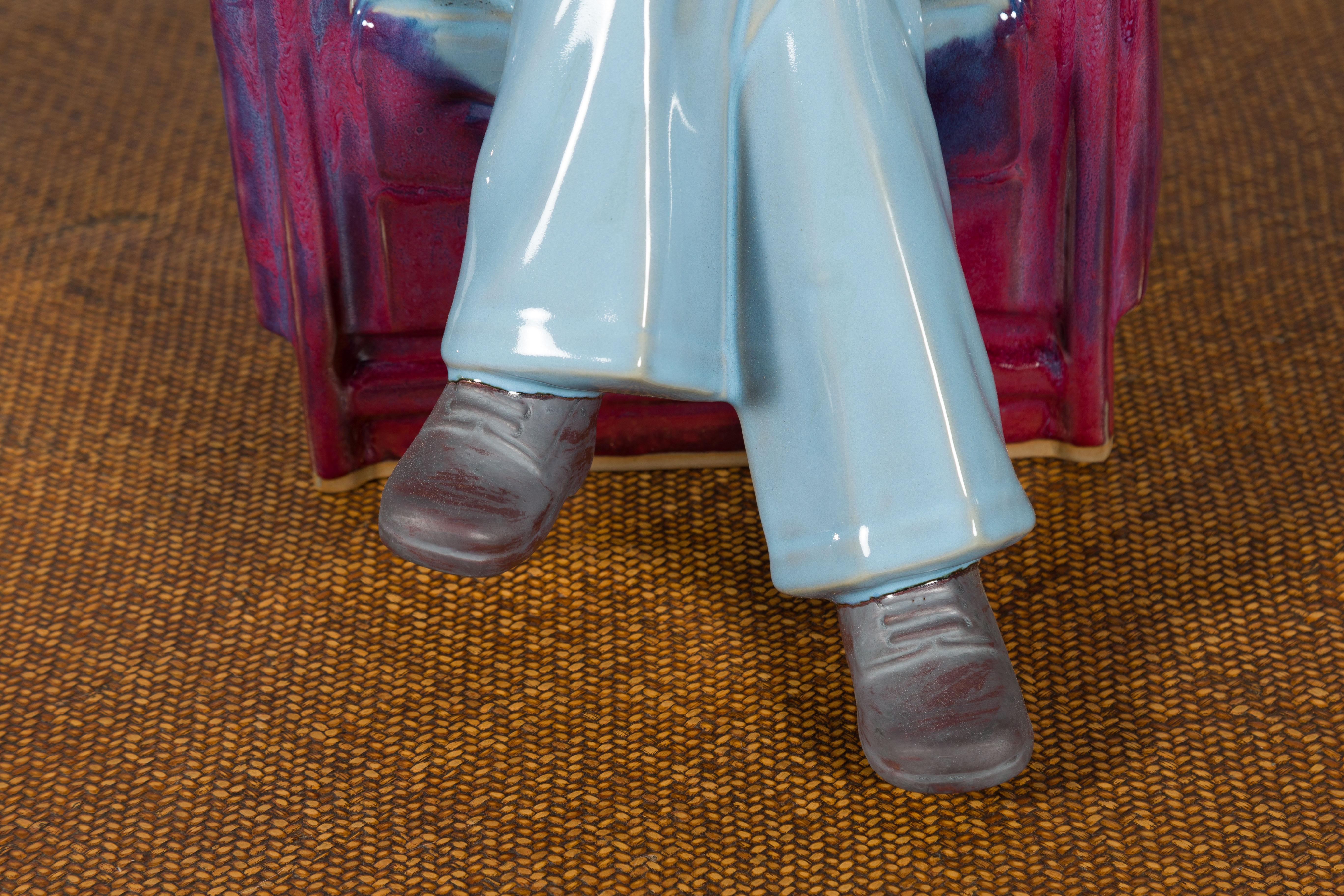 20th Century Vintage Glazed Porcelain Statuette of Mao Zedong Seated on an Armchair For Sale