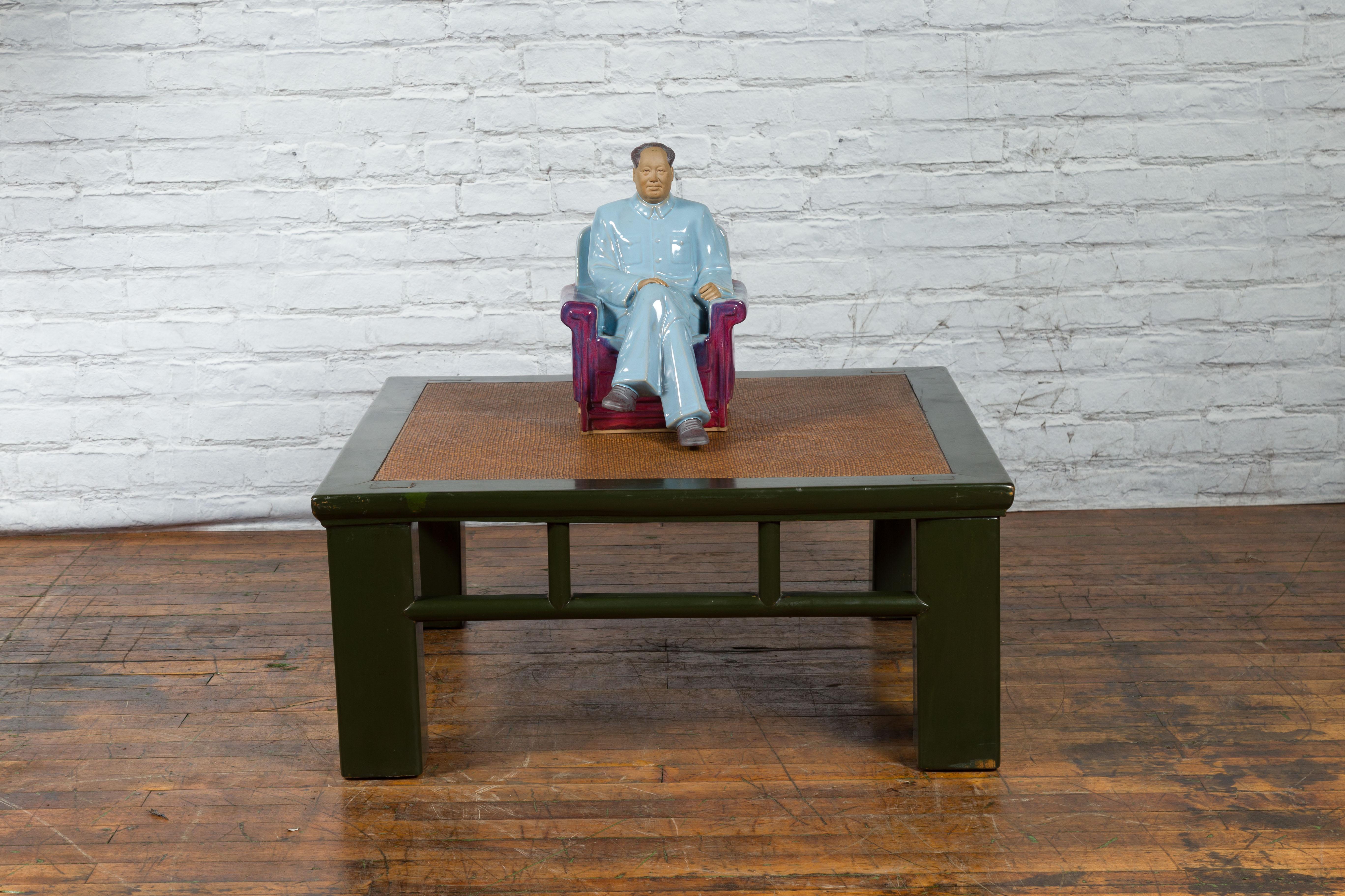 Vintage Glazed Porcelain Statuette of Mao Zedong Seated on an Armchair For Sale 2