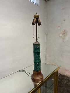 Vintage Bamboo Lamp Glazed Pottery