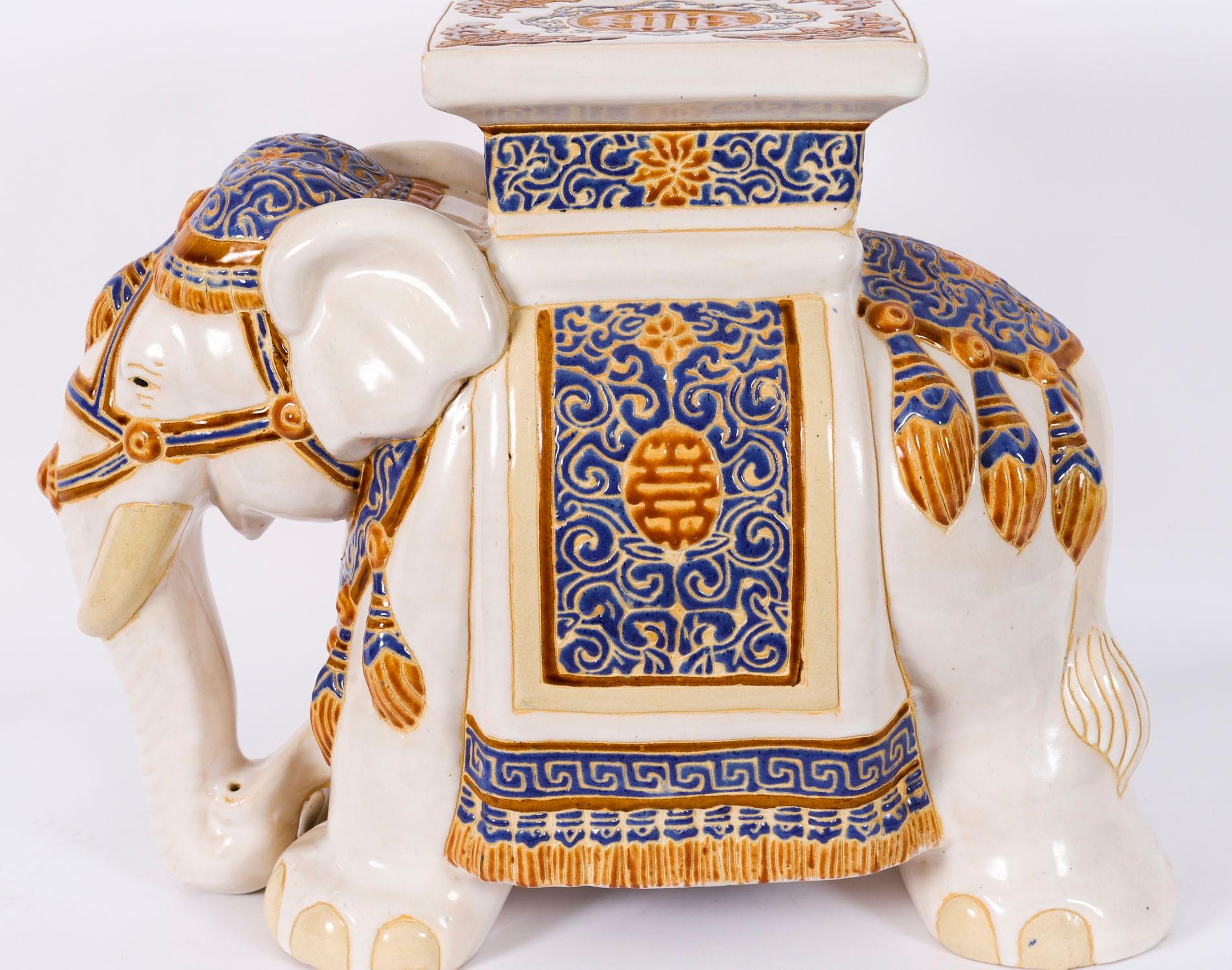 Vintage glasierte Keramik Elefant Garten Sitz / Stand Mitte des 20. im Angebot 6