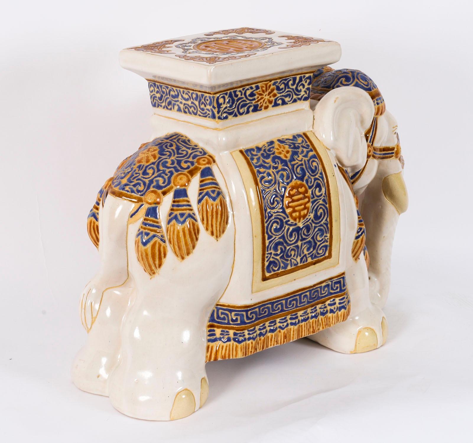 Vintage glasierte Keramik Elefant Garten Sitz / Stand Mitte des 20. im Angebot 8