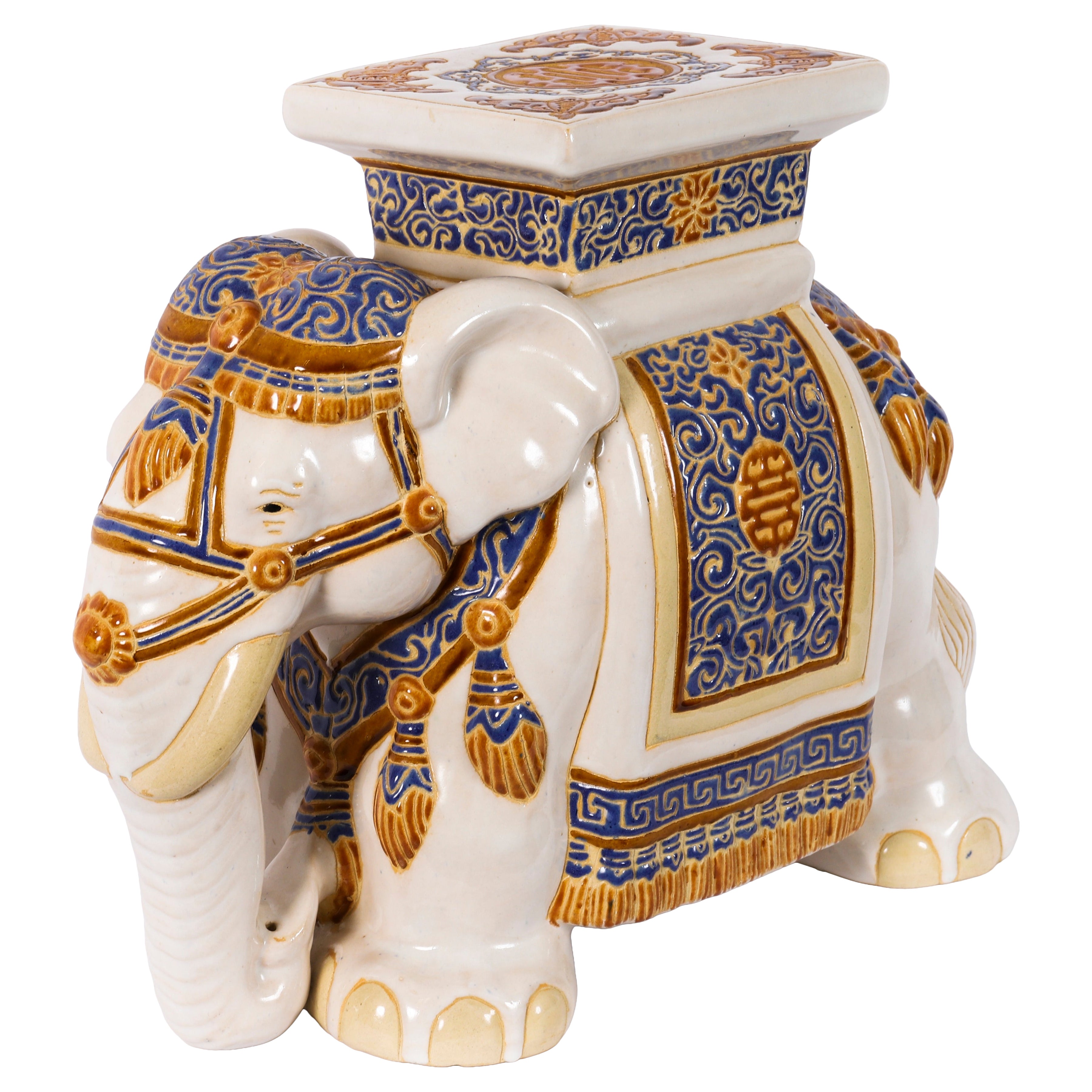 Vintage glasierte Keramik Elefant Garten Sitz / Stand Mitte des 20. im Angebot