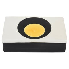Vintage Glazed Raymor Ceramic Lidded Box Geometric White Black Yellow