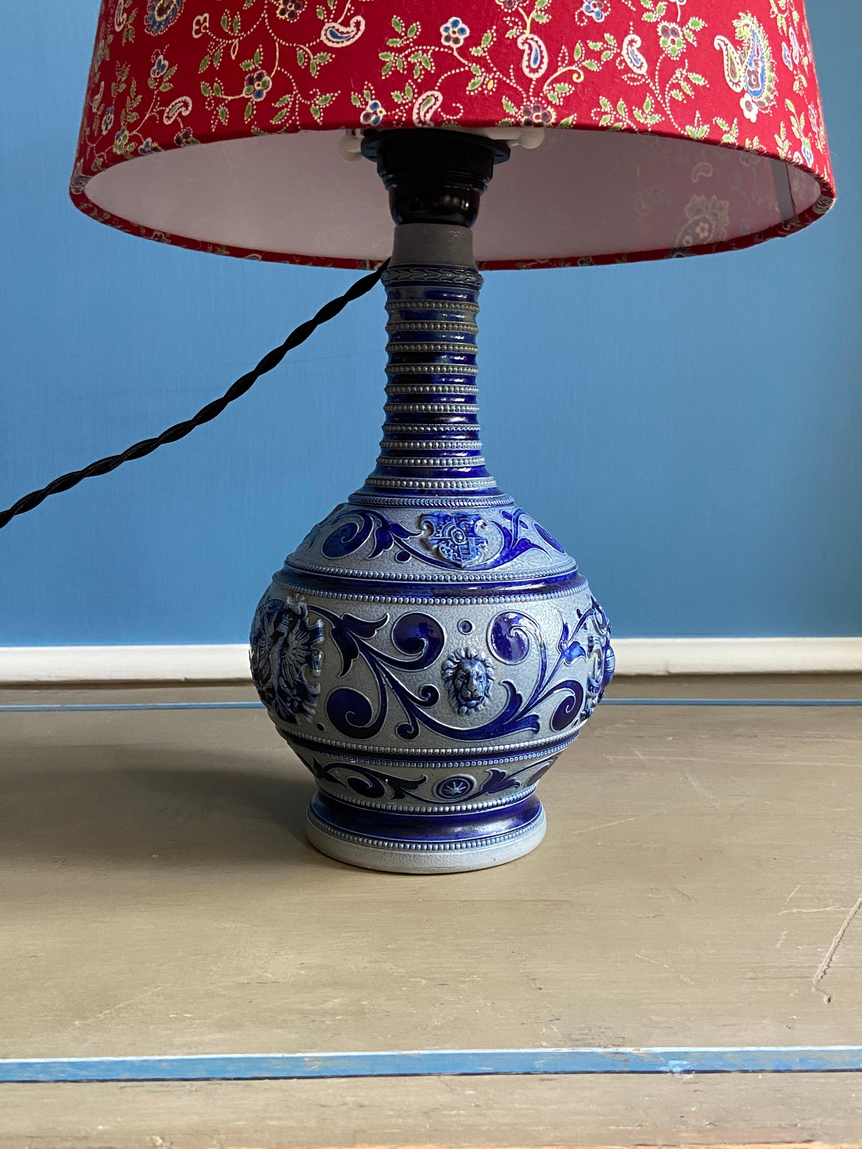 Vintage Glazed Sandstone Table Lamp with Customized Shade, France, 20th Century For Sale 5