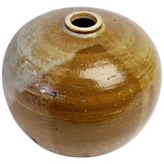 Vintage Glazed Signed European Art Studio Stoneware Pottery Vase or Vessel
