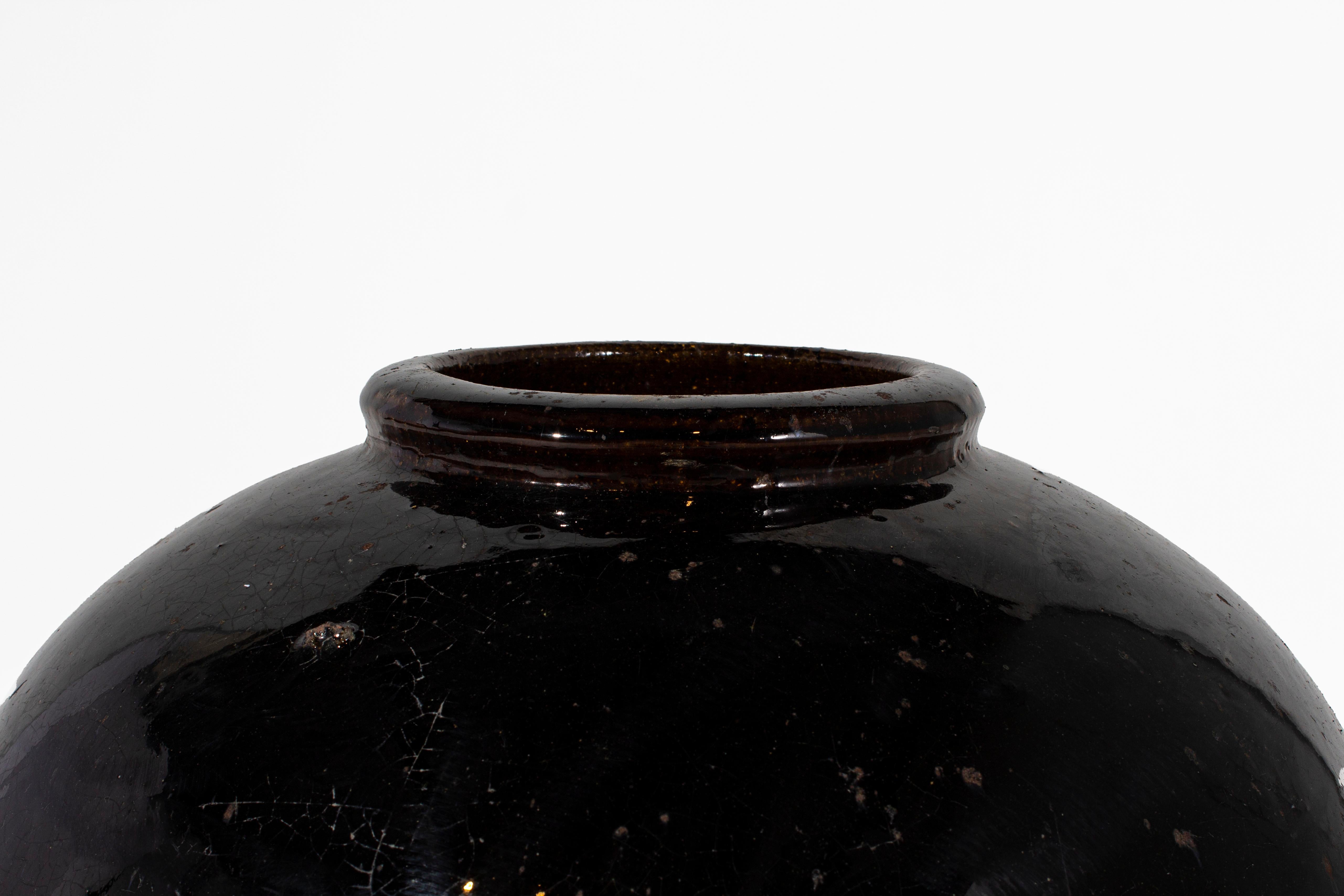 Vintage Glazed Small Mouth Storage Jar In Good Condition For Sale In Dallas, TX