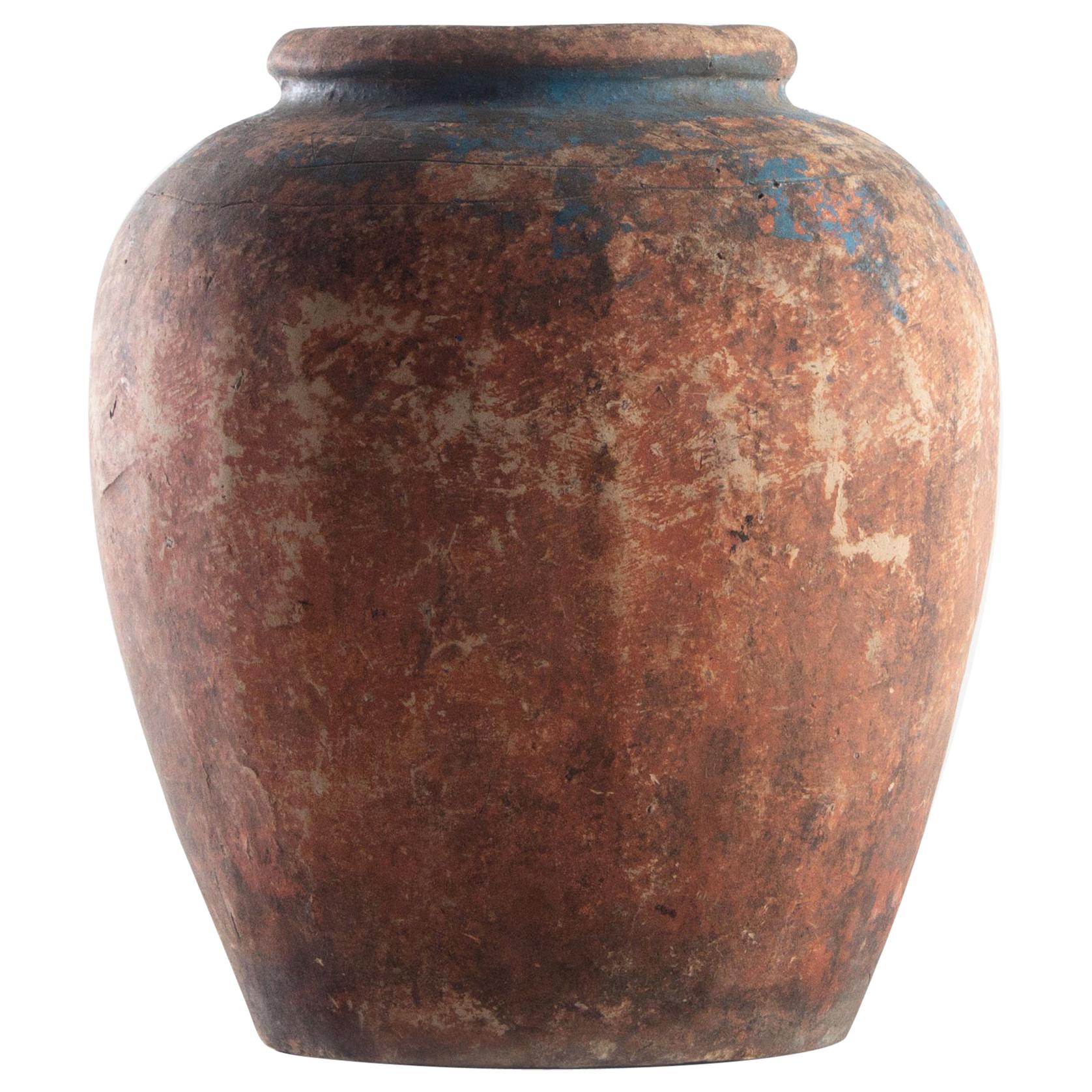 Vintage Glazed South Asian Terracotta Storage Jar