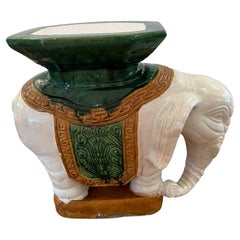 Vintage Glazed Stoneware Chinese Elephant Garden Seat End Table