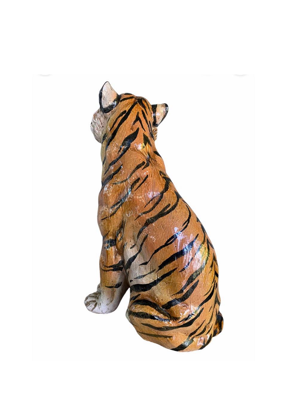 Hollywood Regency Sculpture Vintage en Terracota émaillée Tigre rugissant