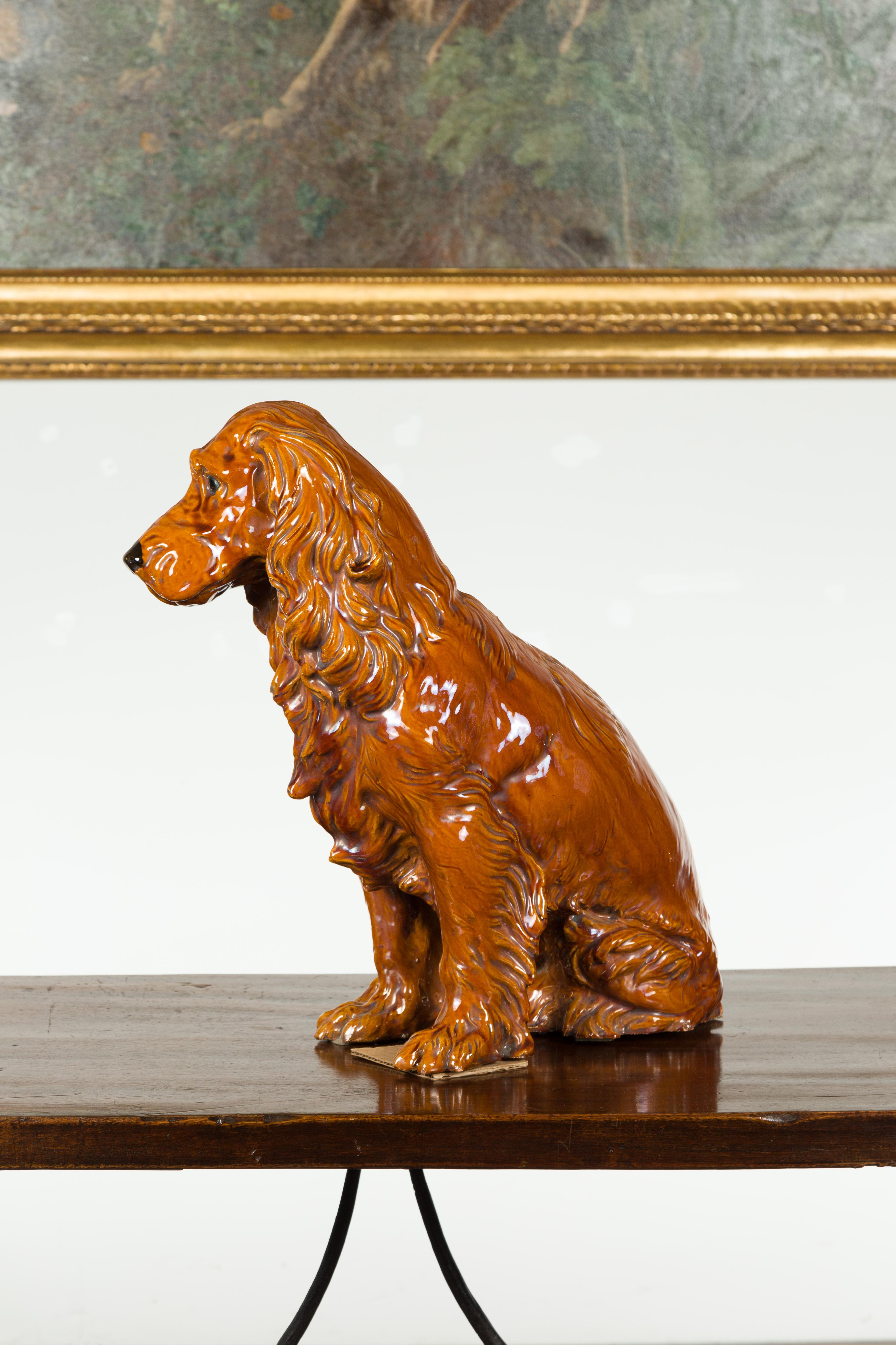 Vintage Glazed Terracotta Dog Sculpture Depicting a Russet Cocker Spaniel 5