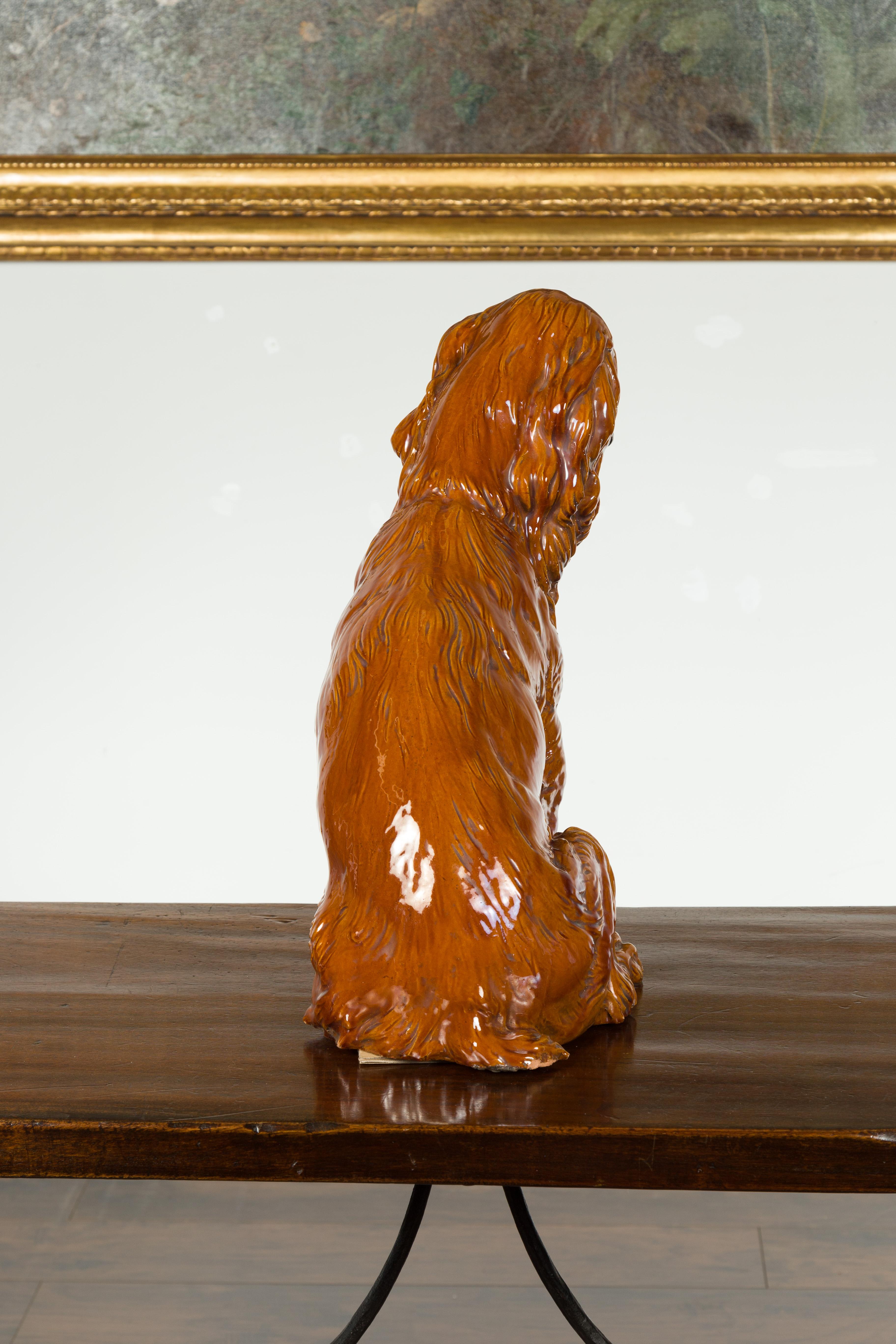 Vintage Glazed Terracotta Dog Sculpture Depicting a Russet Cocker Spaniel 7