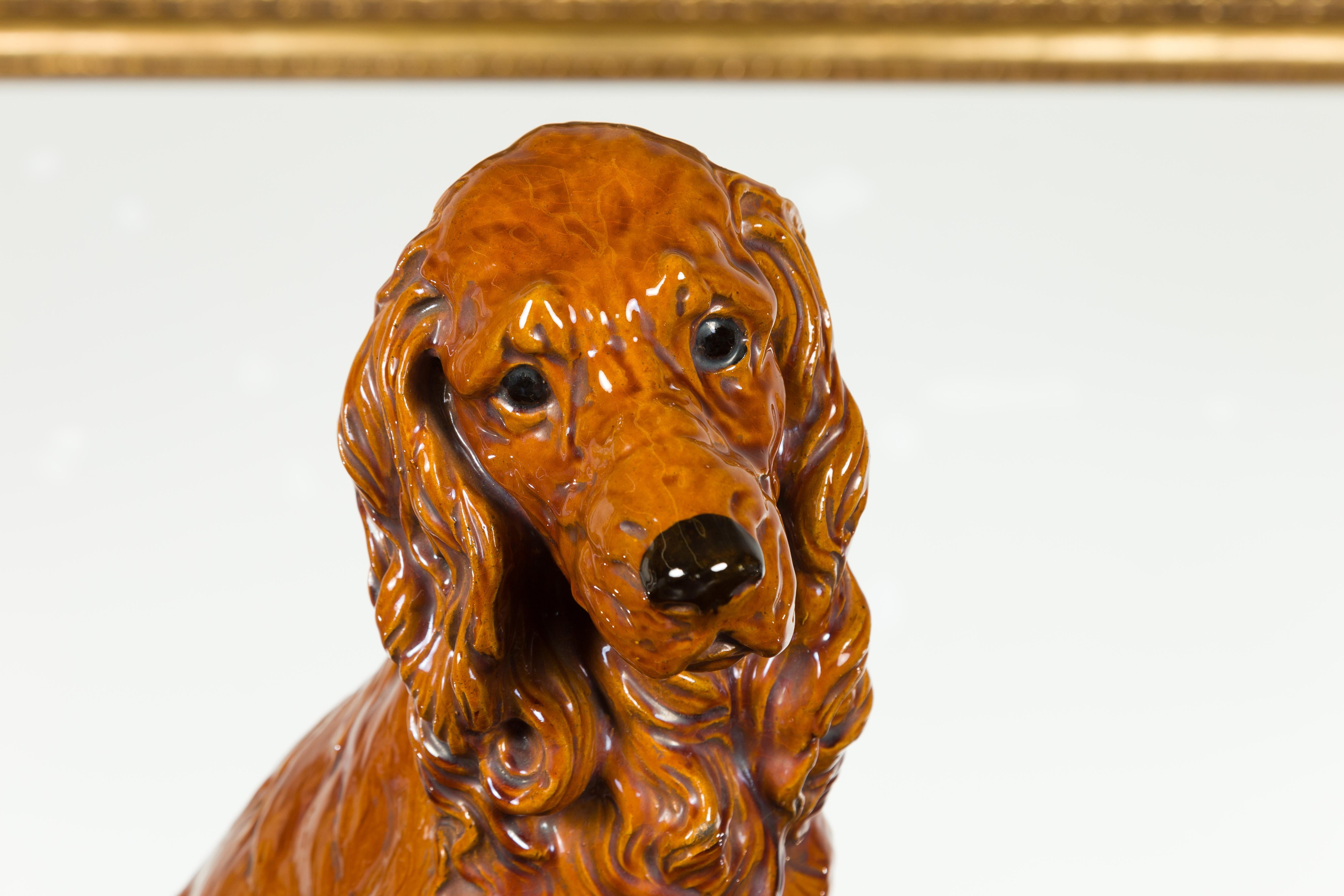 Vintage Glazed Terracotta Dog Sculpture Depicting a Russet Cocker Spaniel 8
