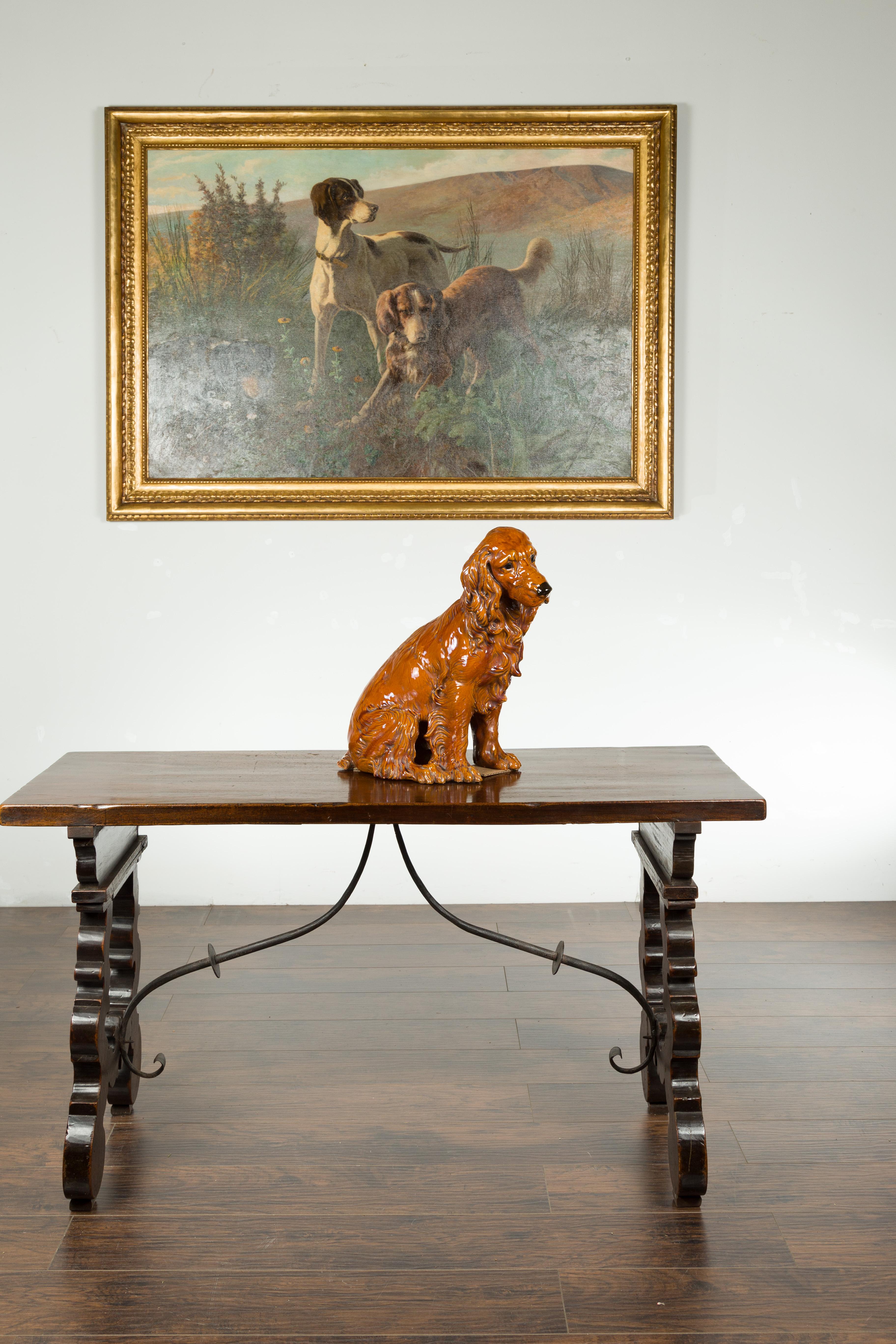 20th Century Vintage Glazed Terracotta Dog Sculpture Depicting a Russet Cocker Spaniel
