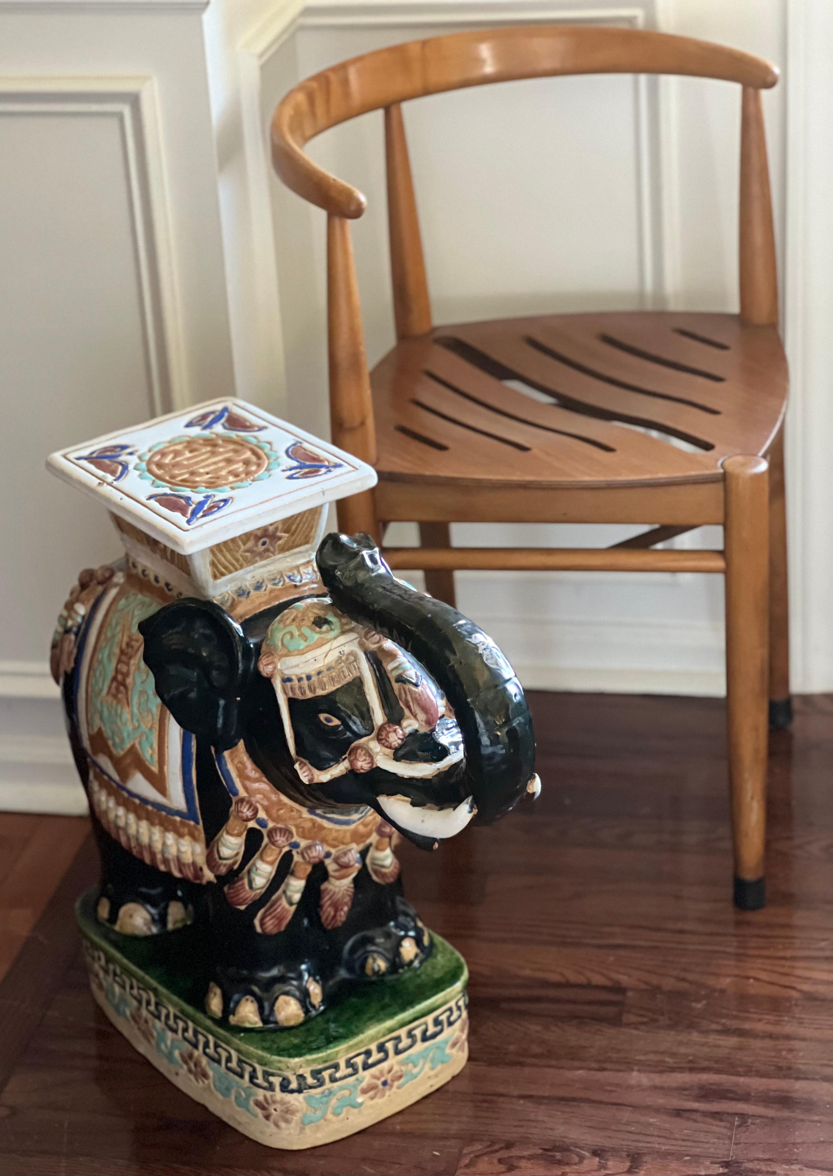 Vintage Glazed Terracotta Elephant Garden Stool or Table For Sale 9