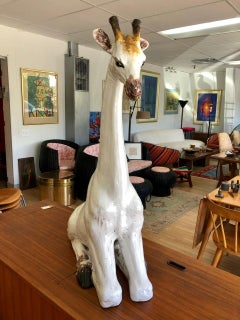 Vintage Glazed Terracotta Giraffe Sculpture, circa 1970s