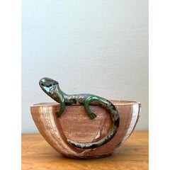 Vintage Glazed Terracotta Lizard Planter