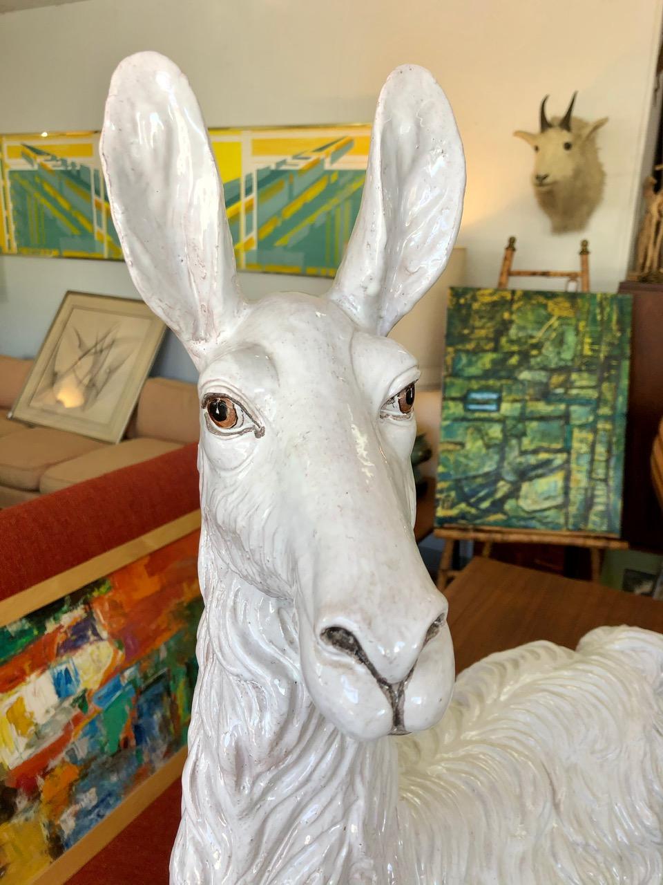 Mid-Century Modern Vintage Glazed Terracotta Llama Sculpture, circa 1970s